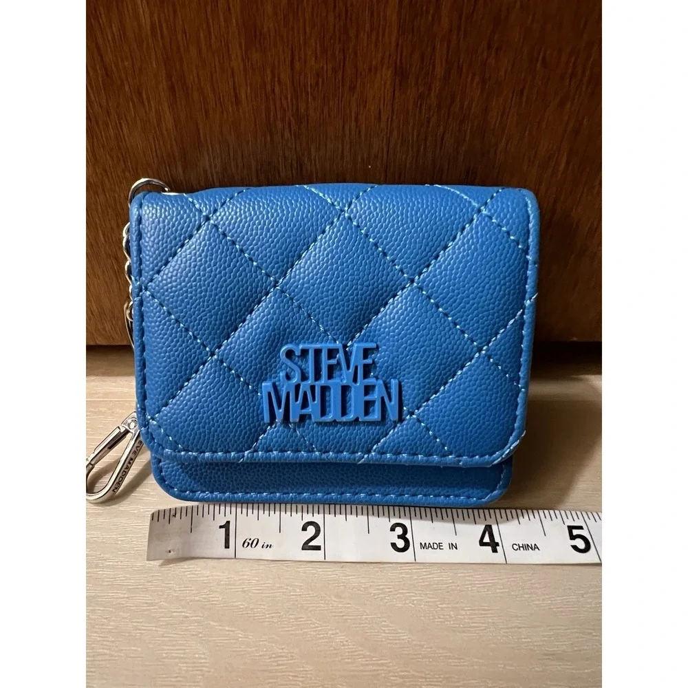 Steve Madden BWren Card Holder Wallet In‎ Royal Cobalt Blue Keychain ID Case